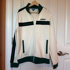 Prince Pickleball Jacket, White with Green and Navy Stripe Design. Men’s size L.